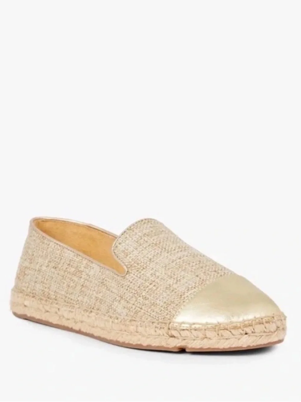 Talbots Size 8 New Izzy Tan Gold Espadrilles Linen Metallic Slip On Flat Shoes